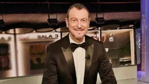 Sanremo 2024 - nave - Tedua - Amadeus - Gigi D'Agostino